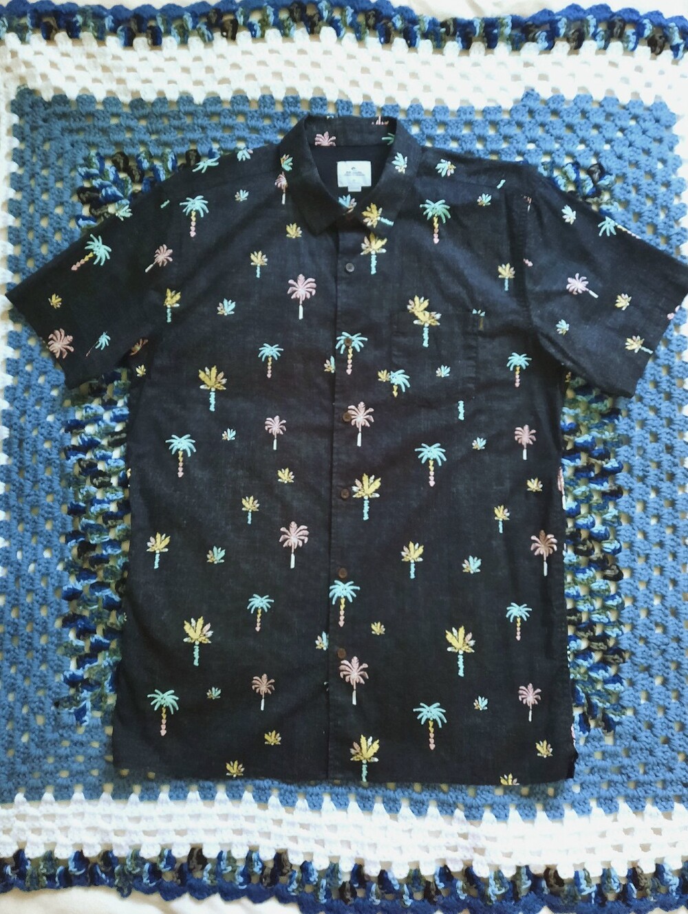 RIPCURL Inside-Out Hawaiian Shirt, Short Sleeve, Collar, Pocket, Side Slits